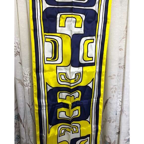 Vintage St. Hilaire Paris France Graphic Scarf Yellow Blue 14 x 54 Mod - Picture 3 of 8